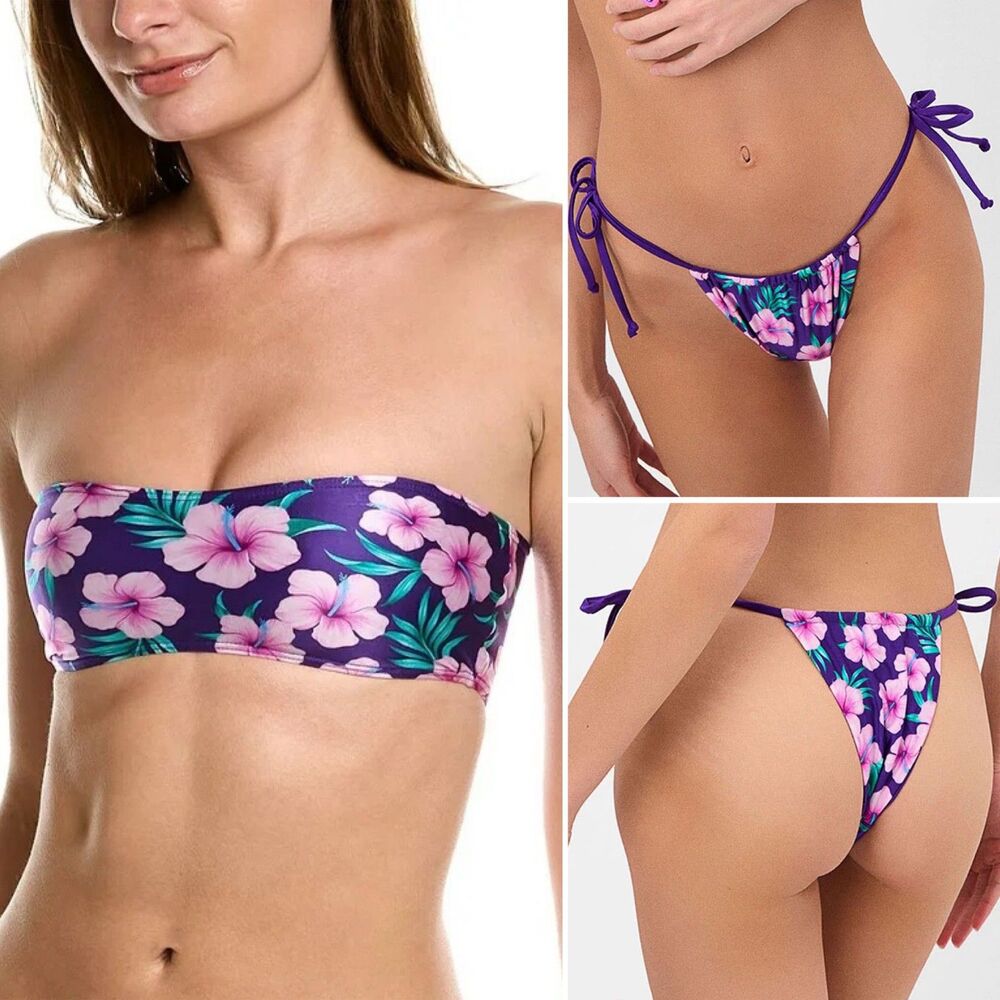Frankie’s Bikinis Hibiscus Bikini Set Purple L